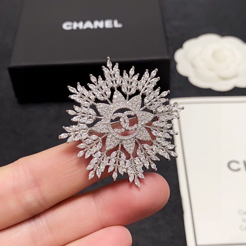 Chanel Flower Crystal 18K Gold Brooch