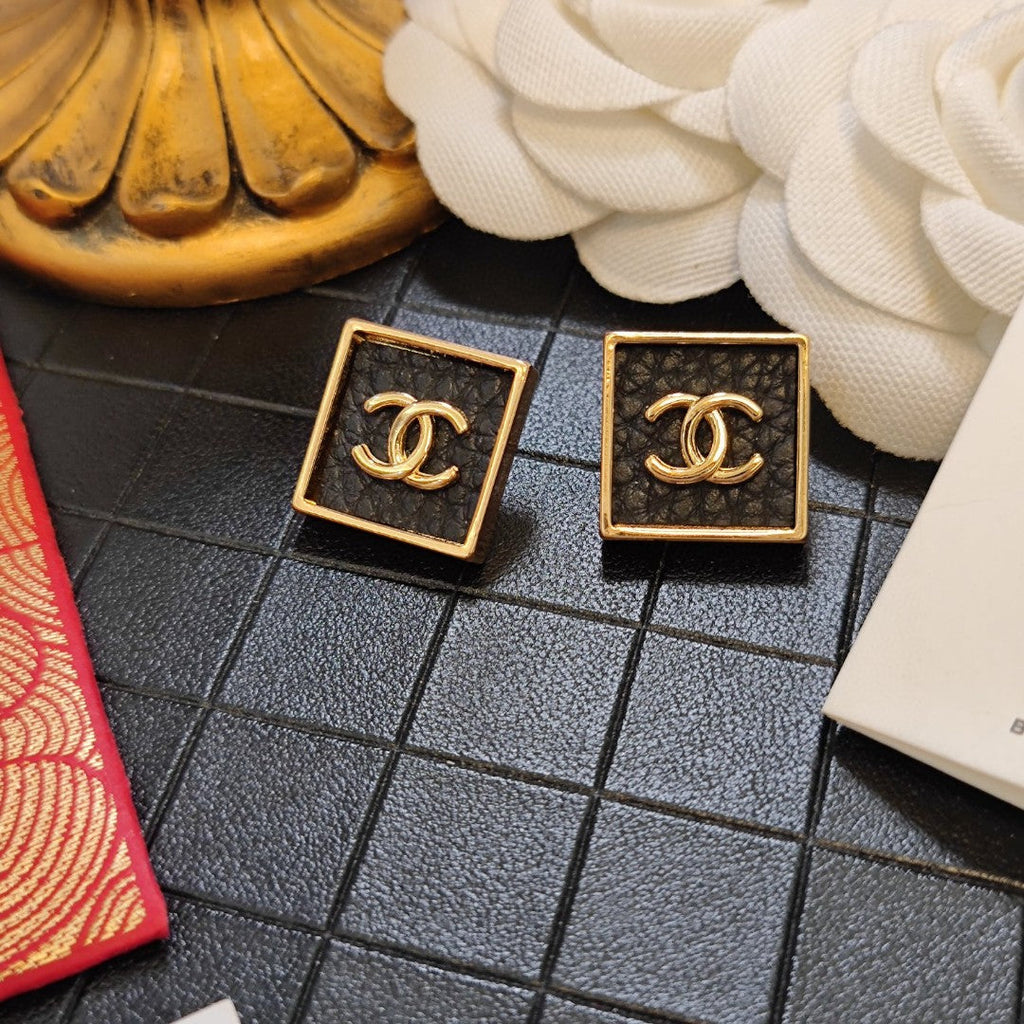 Chanel Black Square 18K Gold Earrings